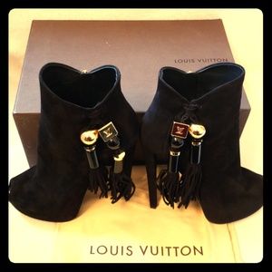 Black suede Louis Vuitton booties